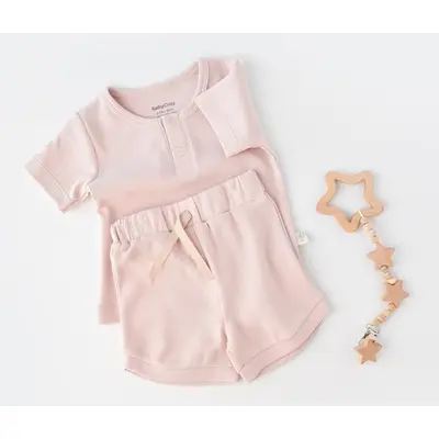 Set tricou cu panataloni scurti - 100% bumbac organic - Roz, Baby Cosy (Marime: 6-9 luni) JEMBC-CSYW1023-6