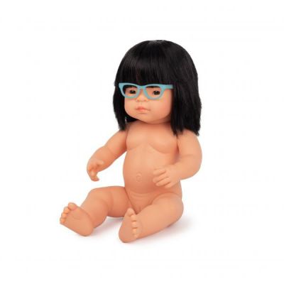 Papusa educationala 38 cm fetita asiatica purtatoare de ochelari - okeml31113