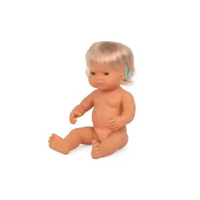 Papusa educationala 38 cm fetita europeana cu aparat auditiv - okeml31115