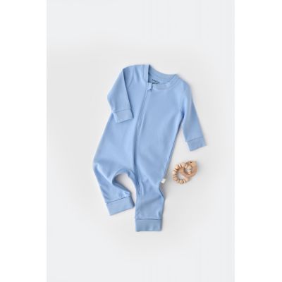 Salopeta cu fermoar cu maneca lunga si panataloni lungi - 100%bumbac organic - Bleu, (Marime: 18-24 Luni) JEMBC-CSY3037-18