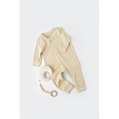 Salopeta cu fermoar cu maneca lunga si panataloni lungi - 100%bumbac organic - Crem, Baby Cosy (Marime: 9-12 luni) JEMBC-CSY3033-9