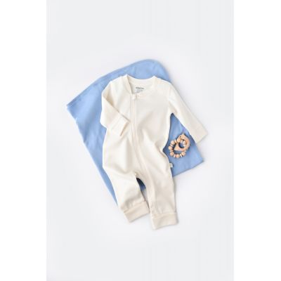 Salopeta cu fermoar cu maneca lunga si panataloni lungi - 100%bumbac organic - Ecru, Baby Cosy (Marime: 18-24 Luni) JEMBC-CSY3034-18