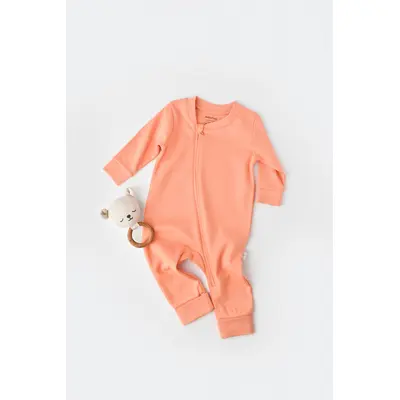 Salopeta cu fermoar cu maneca lunga si panataloni lungi - 100%bumbac organic - Roz Piersica, BabyCosy (Marime: 12-18 Luni) JEMBC-CSY3038-12