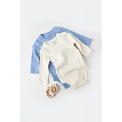 Set 2 body-uri cu maneca lunga bebe unisex -100% bumbac organic - Ecru/Bleu, Baby Cosy (Marime: 12-18 Luni) JEMBC-CSY3024-12