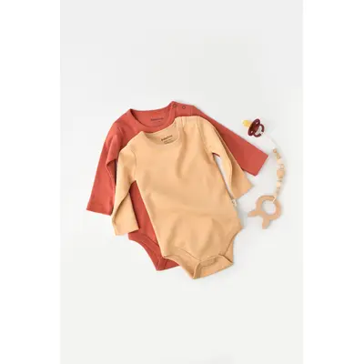 Set 2 body-uri cu maneca lunga bebe unisex -100% bumbac organic - Mustar/Scoartisoara, Baby Cosy (Marime: 9-12 luni) JEMBC-CSY3026-9