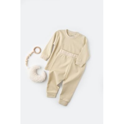 Set bluzita cu maneca lunga si panataloni lungi - bumbac organic 100% - Crem, Baby Cosy (Marime: 18-24 Luni) JEMBC-CSY3027-18