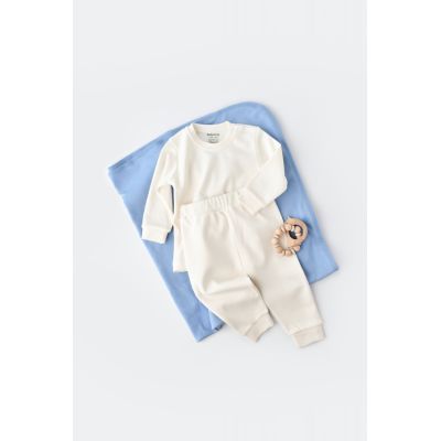 Set bluzita cu maneca lunga si panataloni lungi - bumbac organic 100% - Ecru, Baby Cosy (Marime: 12-18 Luni) JEMBC-CSY3028-12