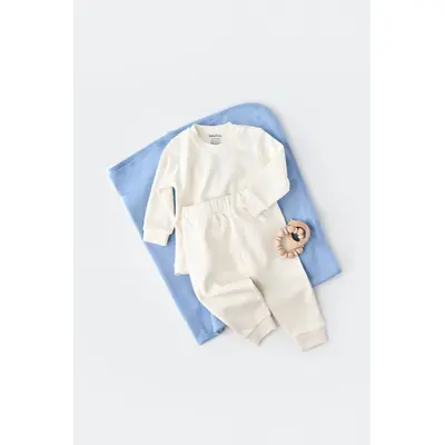 Set bluzita cu maneca lunga si panataloni lungi - bumbac organic 100% - Ecru, Baby Cosy (Marime: 9-12 luni) JEMBC-CSY3028-9