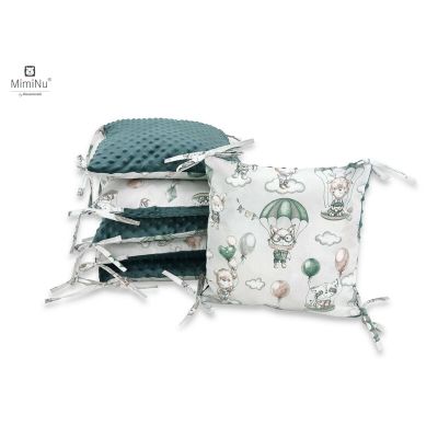 MimiNu - Aparatoare cu 6 pernute modulare, Cu doua fete, Cu fermoar, Cu husa detasabila si lavabila, Pentru patut 120X60 cm, Din bumbac 100% si tesatura pufoasa Minky, Minky Parachutes Olive BYN6426972015837