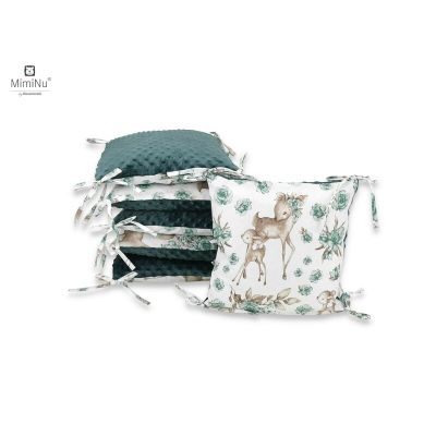 MimiNu - Aparatoare cu 6 pernute modulare, Cu doua fete, Cu fermoar, Cu husa detasabila si lavabila, Pentru patut 120X60 cm, Din bumbac 100% si tesatura pufoasa Minky, Minky Sweet Deer Mint BYN6426972015875