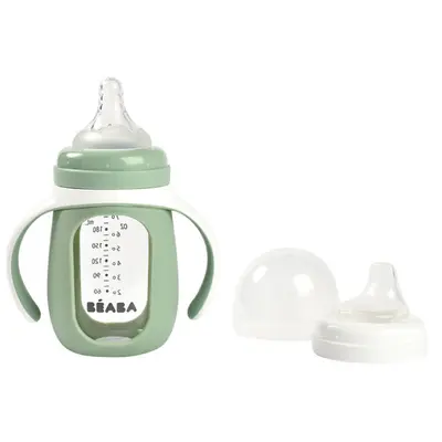 Biberon de invatare 2 in 1 din Sticla Beaba 210 ml Sage Green ERF3384349135379
