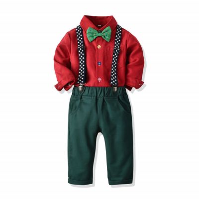 Costum elegant pentru baietei cu camasuta visinie si papion verde (marime disponibila: 2 ani) mbmer79-de2.2 ani