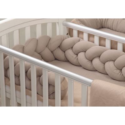 Aparatoare Laterala Pat Bumper Impletit Cu Inchidere Velcro, Bumbac Tricot Bej, 180x21 Cm Pjb844101