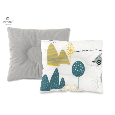 MimiNu - Perna bebelusi profilata, Cu doua fete, Cu functie anti-soc, Pufoasa, Din catifea si bumbac, 23x26 cm, Velvet Childrens Journey Grey BYN6426972016438
