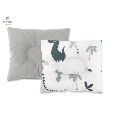 MimiNu - Perna bebelusi profilata, Cu doua fete, Cu functie anti-soc, Pufoasa, Din catifea si bumbac, 23x26 cm, Velvet Dino Granat BYN6426972016452