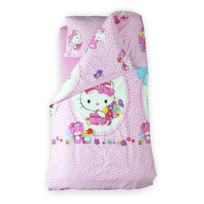 Lenjerie pat pentru fete Hello Kitty 2-12 ani, in 3 piese, pentru saltea 160x80cm PC-TEX-HKT-80