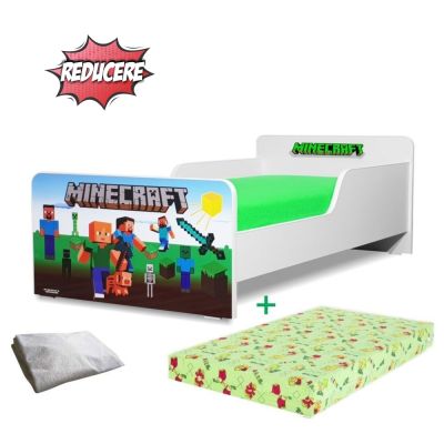 Pat Creativ Minecraft 2-8 Ani + Saltea Cu Lana 140x70x12 Cm + Husa Impermeabila - ASC-ch-pro-str-mcf-70