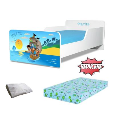 Pat Creativ Pirati 2-12 Ani + Saltea 160x80x12 Cm + Husa Impermeabila - ASC-ch-pro-str-pir-80