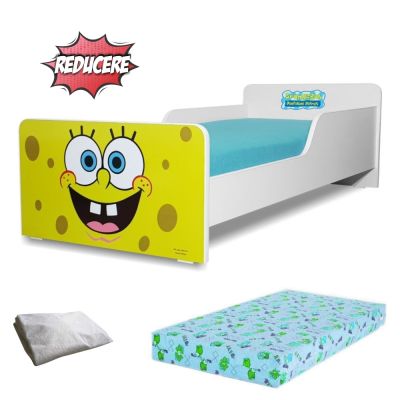 Pat Start Sponge Bob 2-12 ani + saltea 160x80x12 cm + husa impermeabila - PC-PCH-PRO-STR-SPG-80