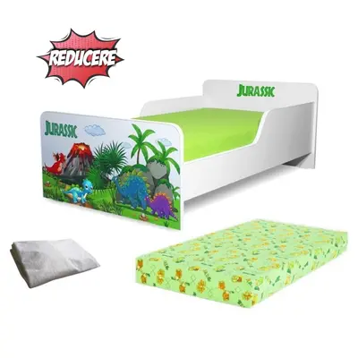 Pat copii Jurassic 2-12 ani + saltea 146x80x12 cm SmartNest cu lana + husa impermeabila PC-PCH-PRO-STR-JUR-80