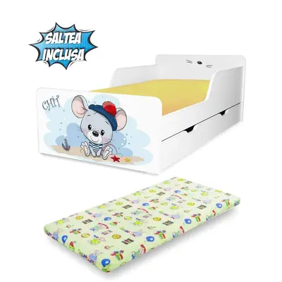 Pat copii Chit 2-12 ani cu sertar si Saltea cu lana SafeNest PC-P-MK-SRT-CHIT-80