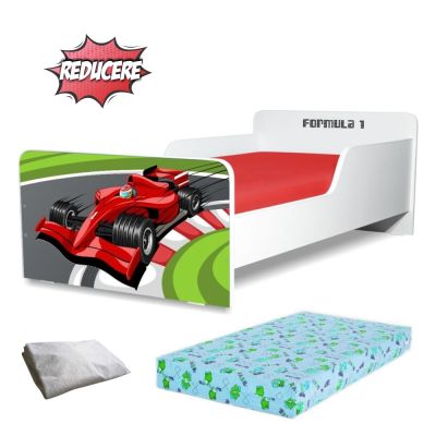 Pat Copii Formula 1 2-8 Ani + Saltea 140x70x12 Cm Din Lana + Husa Impermeabila - ASC-ch-pro-str-fm1-70
