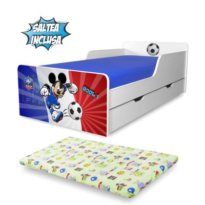 Pat Pentru Baieti Model Creativ Fotbal Franta 2-12 Ani Cu Sertar Si Saltea Cu Lana- ASC-mk-ftb-ita-fra-80