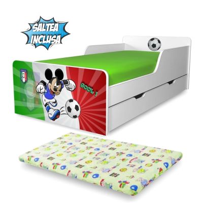 Pat Copii Fotbal Italia 2-12 Ani Cu Sertar Si Saltea Cu Lana- ASC-mk-ftb-ita-srt-80