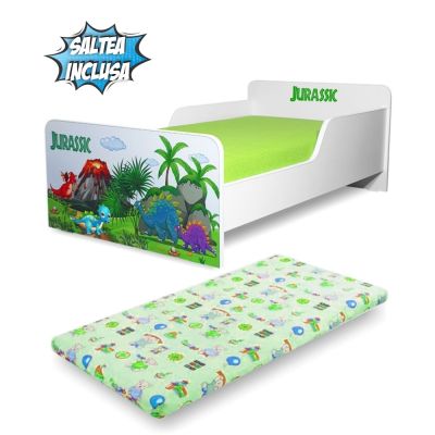 Pat Copii 2-8 Ani Creativ Jurassic Cu Saltea Cu Lana 140x70 Inclusa - ASC-mok-jur-70