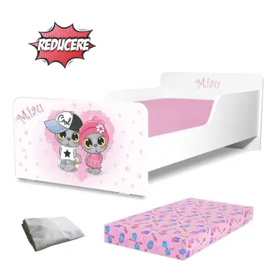 Pat copii Miau 2-12 ani + saltea SmartNest cu lana 160x80x12 cm + husa impermeabila - PC-PCH-PRO-STR-MIA-80