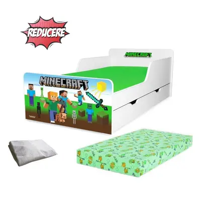Pachet Promo Minecraft 2-12 ani cu sertar, saltea SmartNest cu lana si husa impermeabila - PC-P-PR-MCF-SRT-80