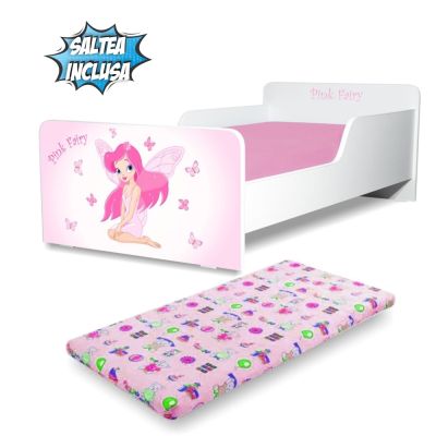 Pat Fetite Start Pink Fairy de la 2 la 12 ani, cu saltea cu lana inclusa PC-P-MOK-PFR-80