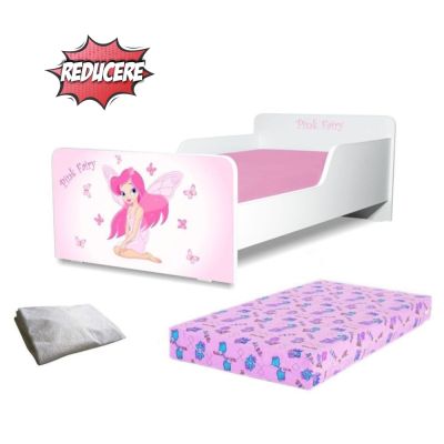 Pachet Promo Patut  Creativ Pink Fairy Fetite 2-8 Ani, Contine Saltea Cu Lana 140x70 Si Husa Impermeabila- ASC-ch-pro-str-pfr-70