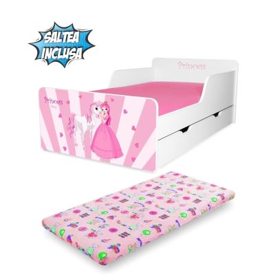 Pat Creativ Princess Pony Pentru Fete 2-12 Ani, Varianta Cu Sertar Si Saltea Cu Lana 160x80 Incluse- ASC-mk-srt-prp-80