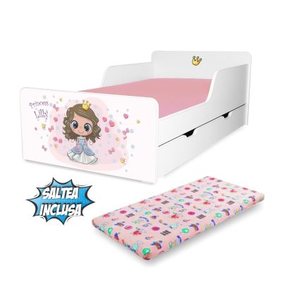 Pat Copii Printesa Lilly 2-12 Ani Cu Sertar Si Saltea Din Lana Inclusa- ASC-mk-srt-lil-80