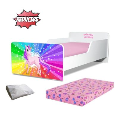 Pachet Promo Patut Fetite 2-12 Ani Creativ Rainbow Unicorn, Cu Saltea Cu Lana Si Husa Impermeabila - ASC-ch-pro-str-runc-80