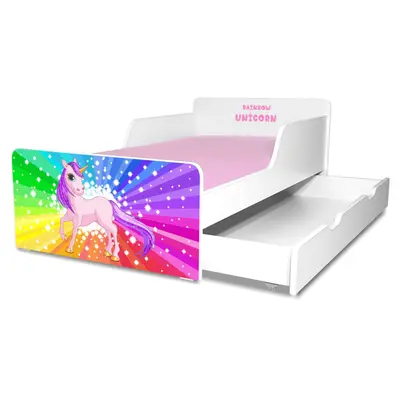 Pat pentru Fetite 2-12 ani Start Rainbow Unicorn cu sertar inclus, fara saltea- PC-P-BAL-RUNC-80
