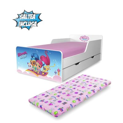 Pat copii Shimmer & Shine 2-12 ani cu sertar si saltea cu lana PC-P-MK-SRT-SHI-80