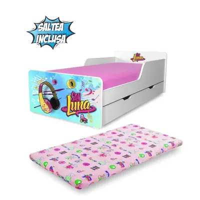 Pat copii Soy Luna 2-12 ani cu sertar si Saltea cu lana SafeNest inclusa PC-P-MK-SRT-SOY-80