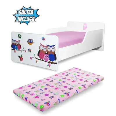 Pat pentru copii 2-12 ani Start Bufnite cu saltea din lana 160x80 inclusa - PC-P-MOK-BUF-80