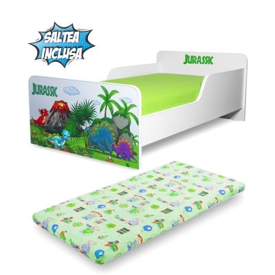 Pat Copii 2-12 Ani Creativ Jurassic Cu Saltea Cu Lana 160x80 Inclusa - ASC-mok-jur-80