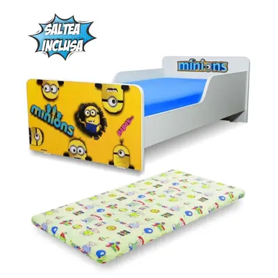 Pat de copii Start Minions 2-12 ani cu saltea cu lana 160x80x6 cm - PC-P-MOK-MNS-80