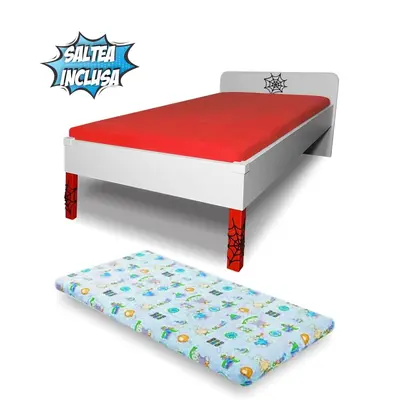 Pat Tineret Hero Spidey 3-12 ani, cu Saltea cu lana SafeNest inclusa PC-P-MK-SPM-HER-80