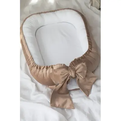 Suport De Dormit Babynest Premium Bumbac Organic Si Catifea Bej Cu Funda By Babyly, 80x50 Cm Pjb4190455