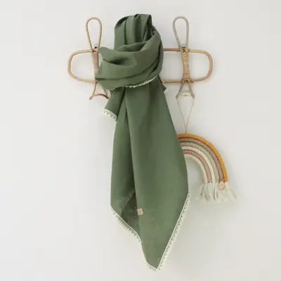 Paturica Usoara Pentru Copii, Multifunctionala, Din In Cu Margini Din Dantela, Forest Green By Babyly, 100x100cm Pjb4191810