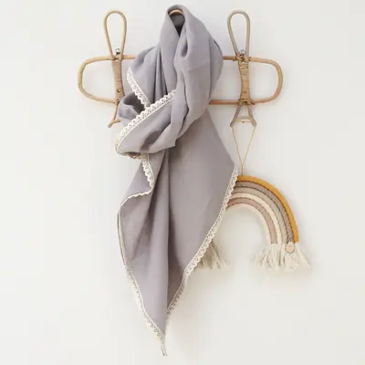 Paturica Usoara Pentru Copii, Multifunctionala, Din In Cu Margini Din Dantela, Gri By Babyly, 100x100cm Pjb4191827