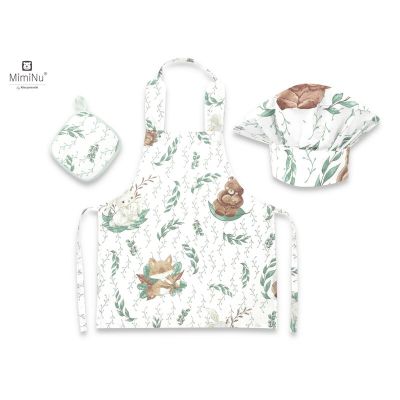MimiNu - Set Micutul bucatar, Cu sort, o boneta si accesoriu pentru vase calde, Lulu Natural BYN6426972017244