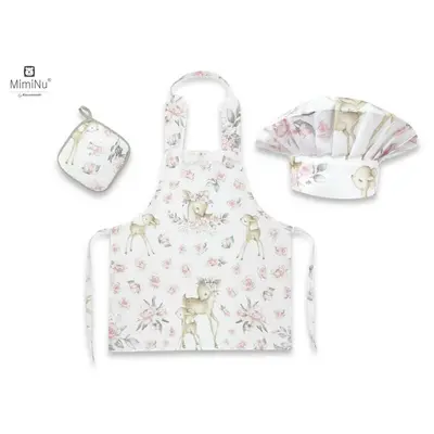 MimiNu - Set Micutul bucatar, Cu sort, o boneta si accesoriu pentru vase calde, Sweet Deer Pink BYN6426972017220