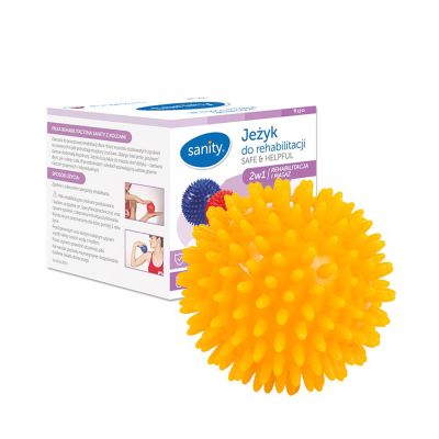 Minge Sanity Safe &amp; Helpful, 2 in 1, pentru reabilitare si masaj, 8 cm, tip arici, Galben BITmingesanity8cm