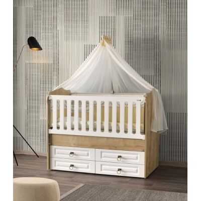Patut cu leganare si lat. culisabila MyKids Esla Natur Alb 130x70 00086562